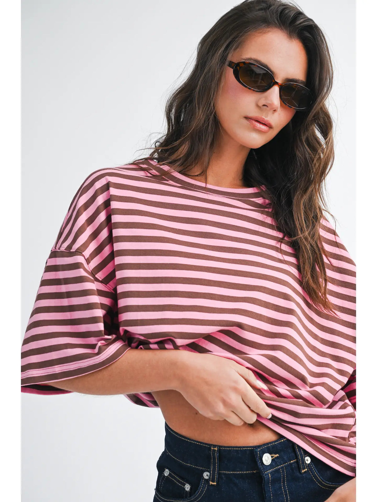 Oversized Stripe Boyfriend Tee 🩷🤎