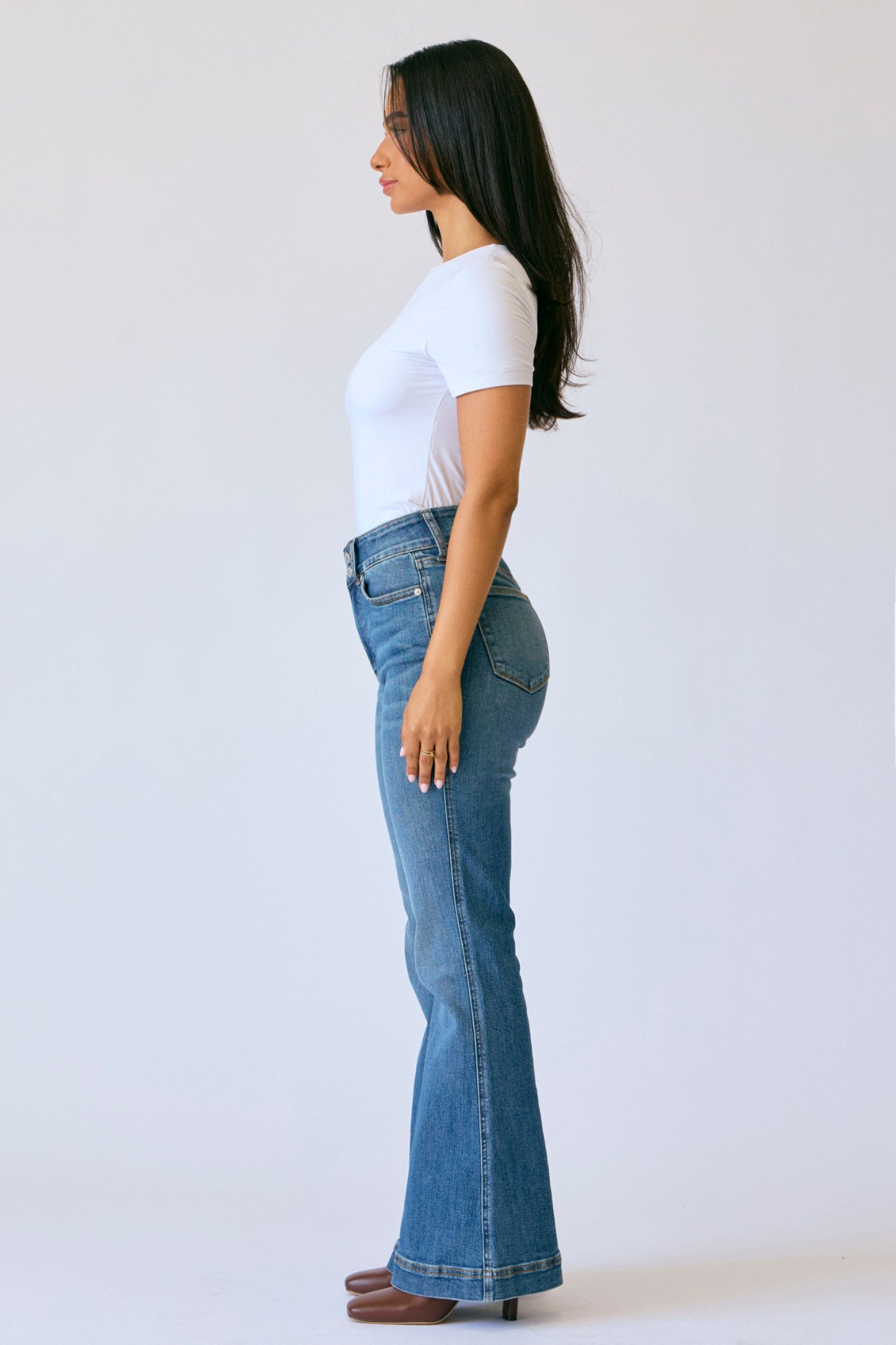 Petite Flare Tummy Control Double Button Judy Blue