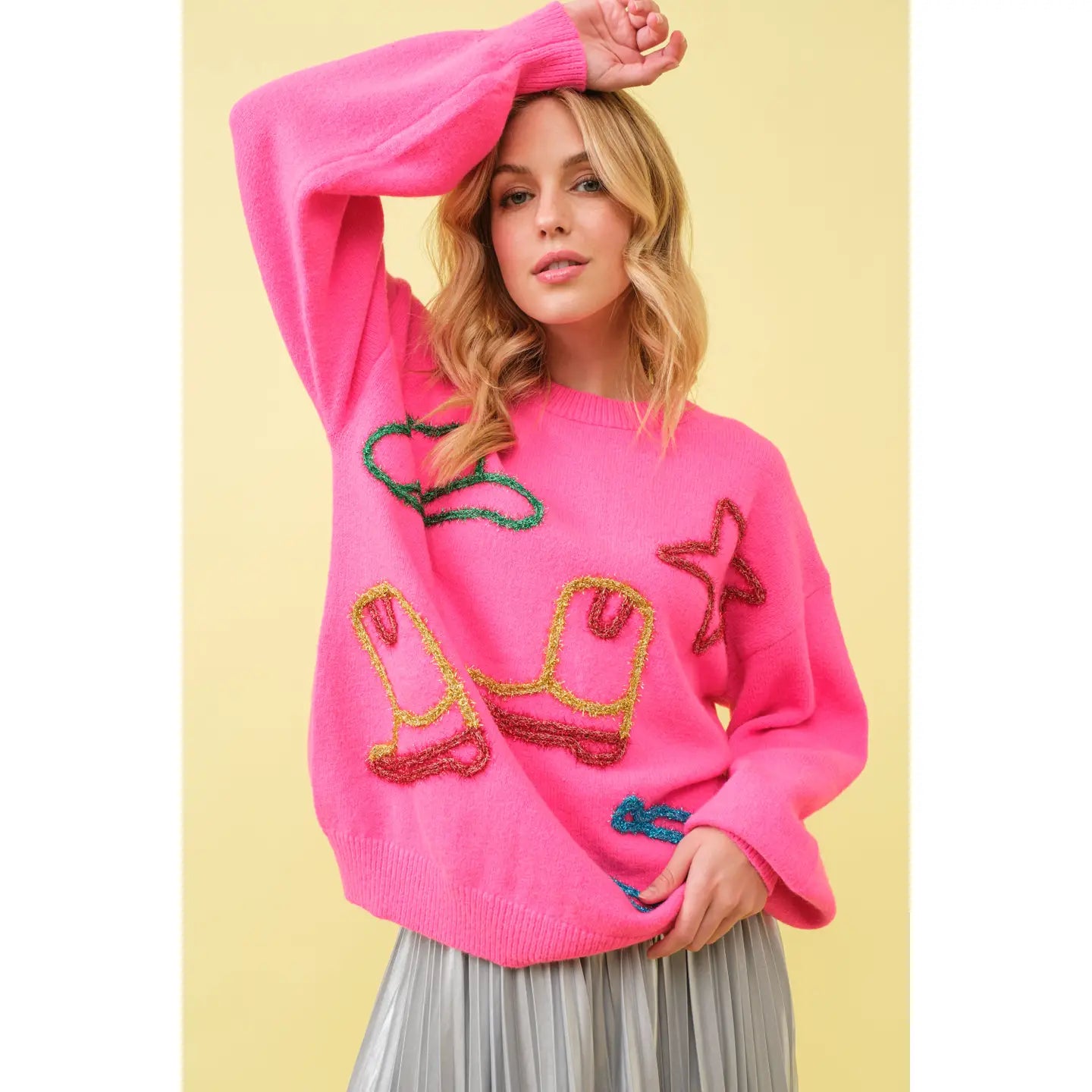 Metallic Yarn Star Cowboy Pullover Sweater 🩷