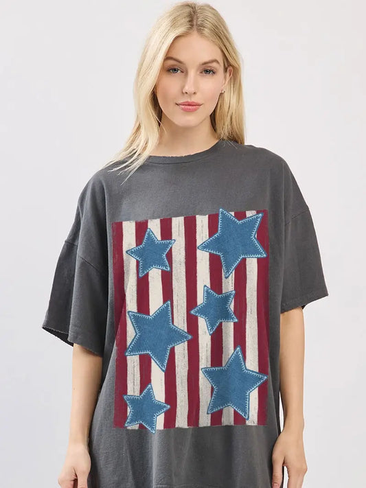 Puff Denims Stars W/Striped Graphic Seamless Box Tee (Gray)