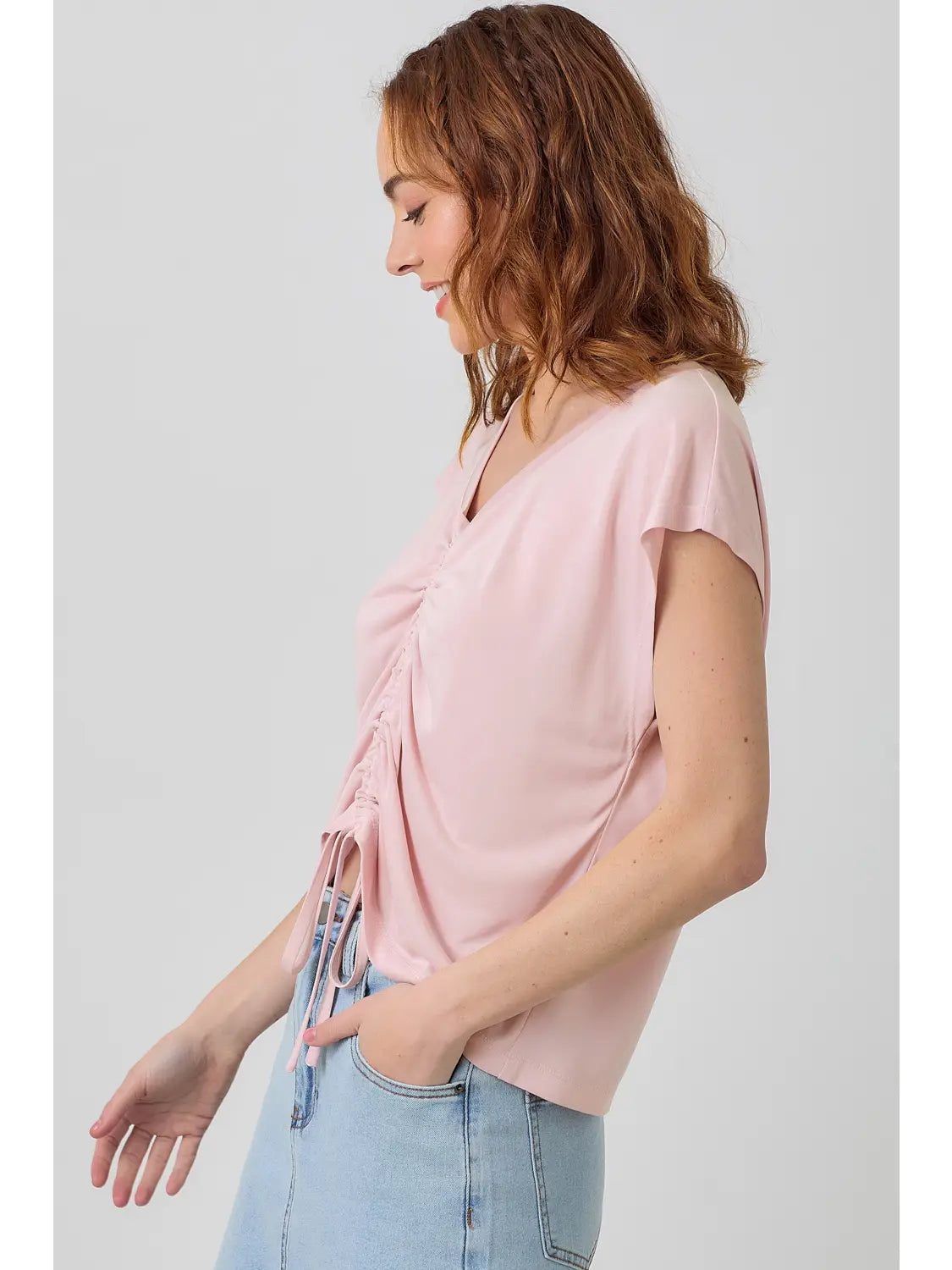 Front Ruche Modal Top (Rose)