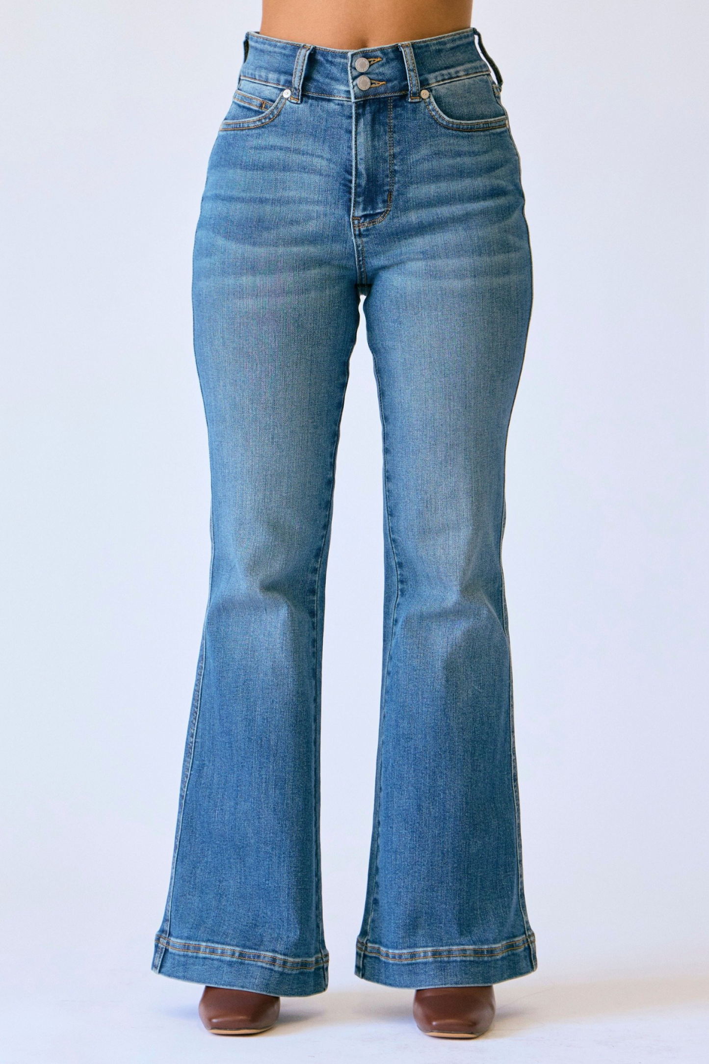 Petite Flare Tummy Control Double Button Judy Blue