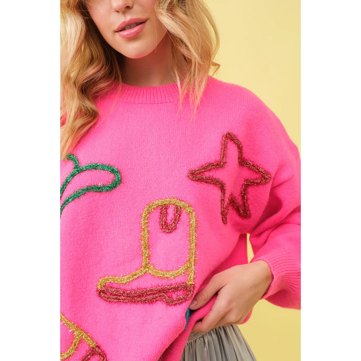 Metallic Yarn Star Cowboy Pullover Sweater 🩷