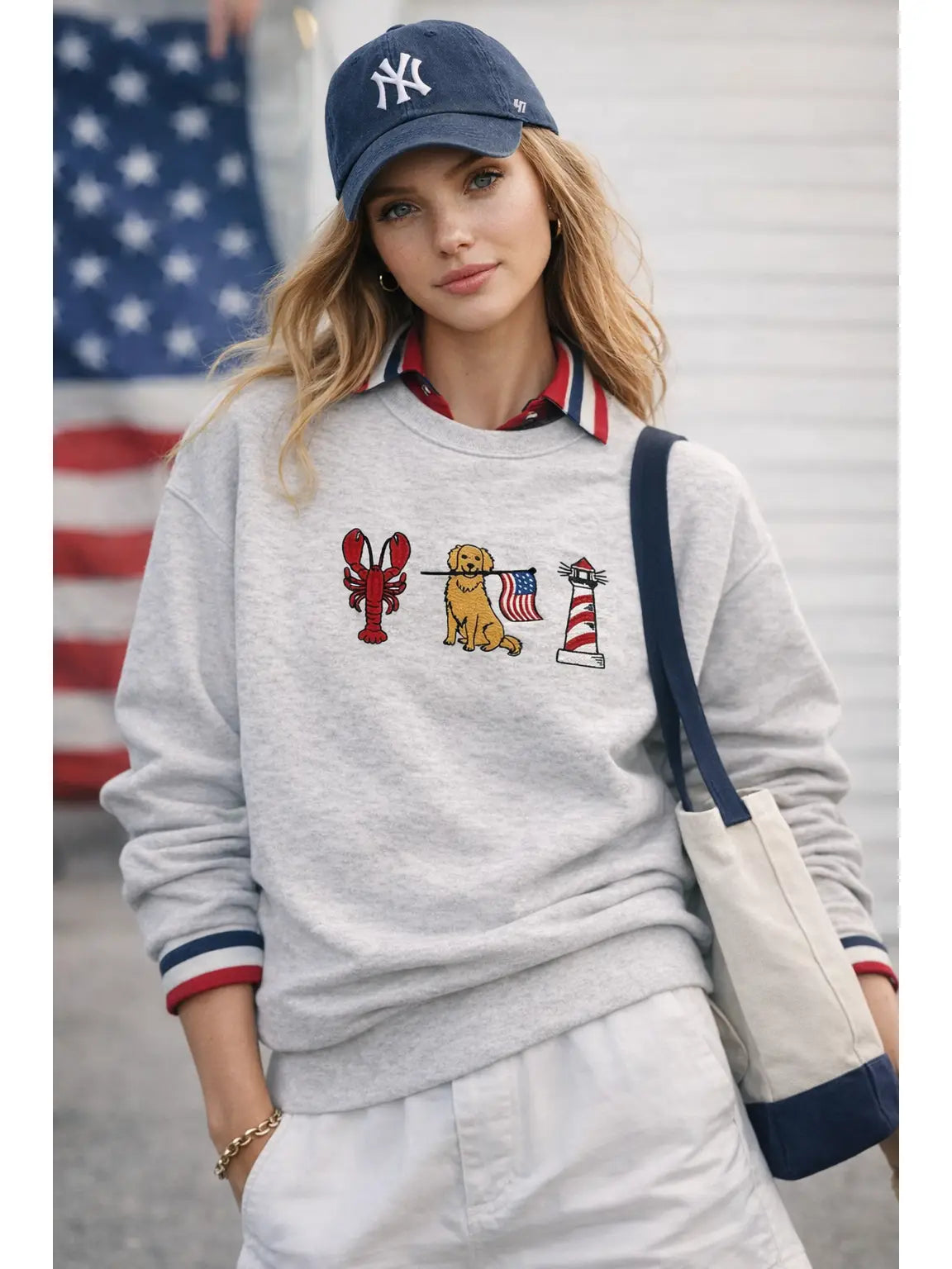 Patriotic Retriever Nautical Embroidered Grey Sweatshirt 🇺🇸