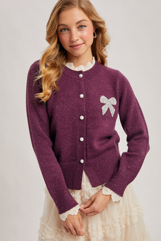 Button Scalloped Lace Cardigan