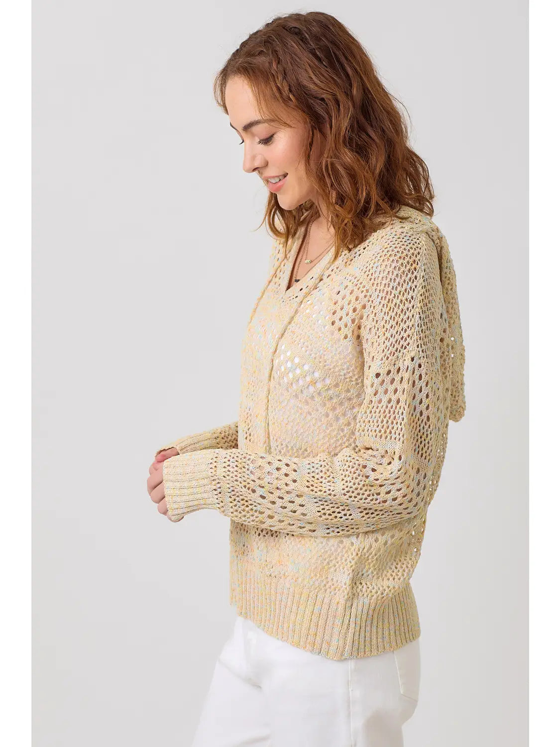 Crochet Knit Hoodie Sweater (Almond Mix)