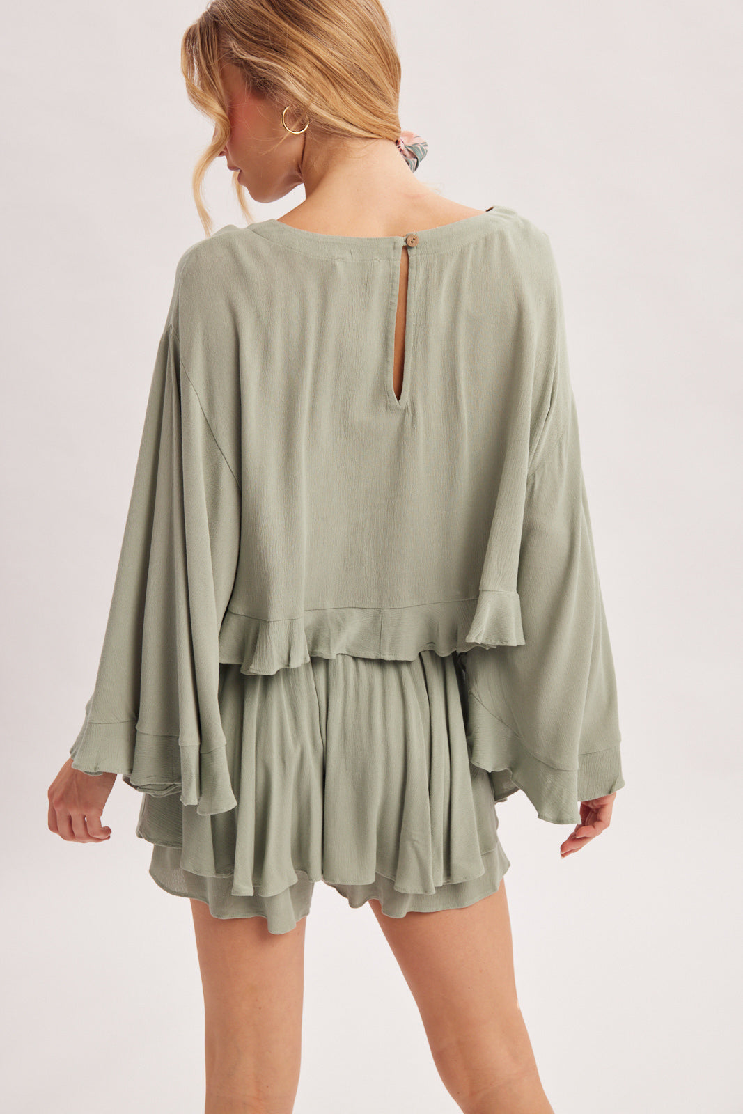 Billowy Bell Sleeve Ruffle Hem Top ✨