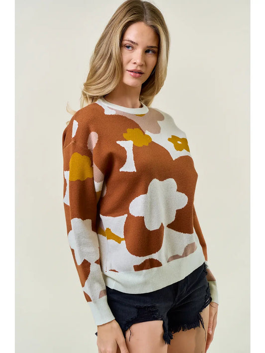 Floral Crew Neck Oversized Sweater