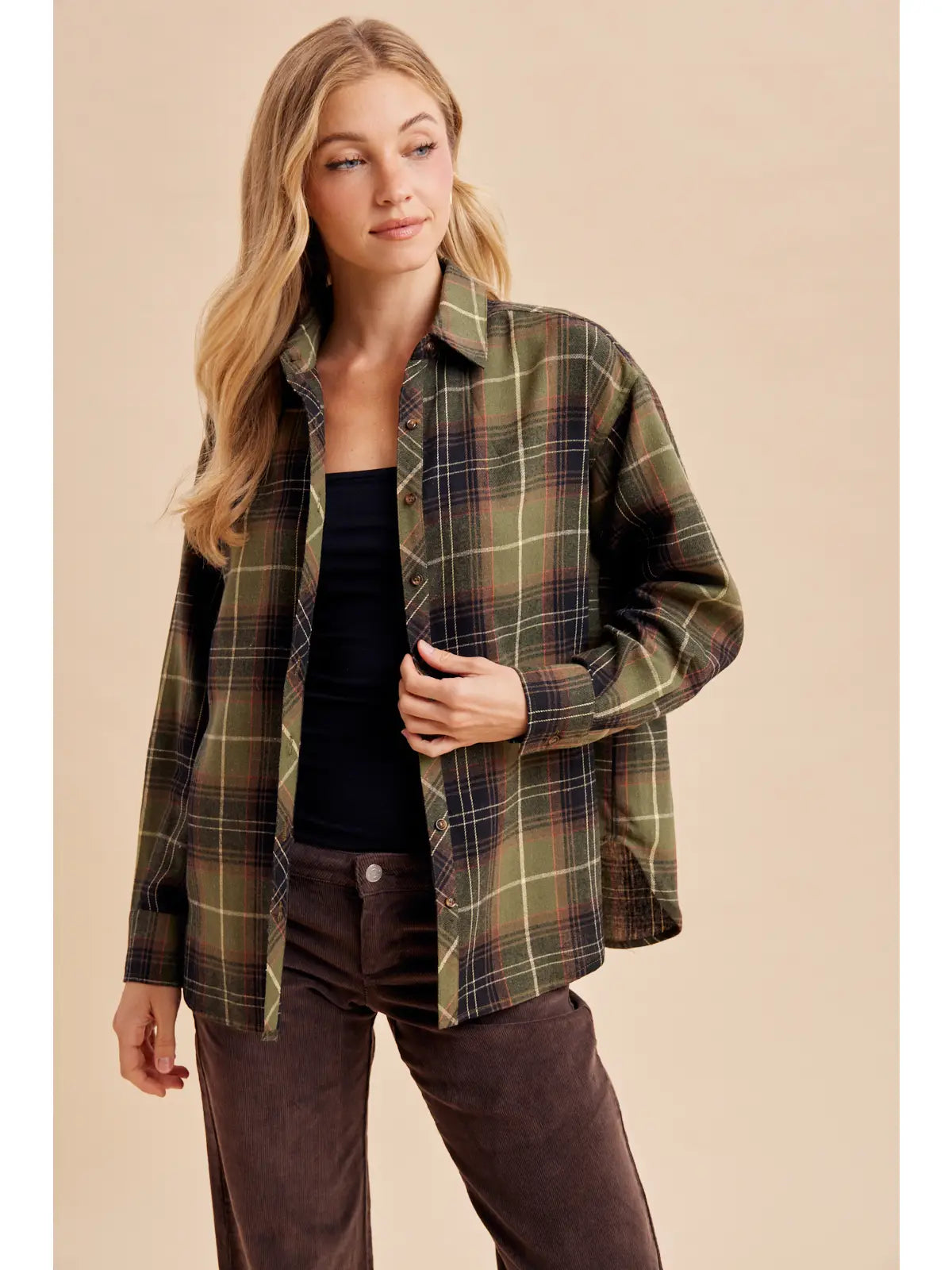 Tartan Plaid Button Down Tunic (Forest Green)