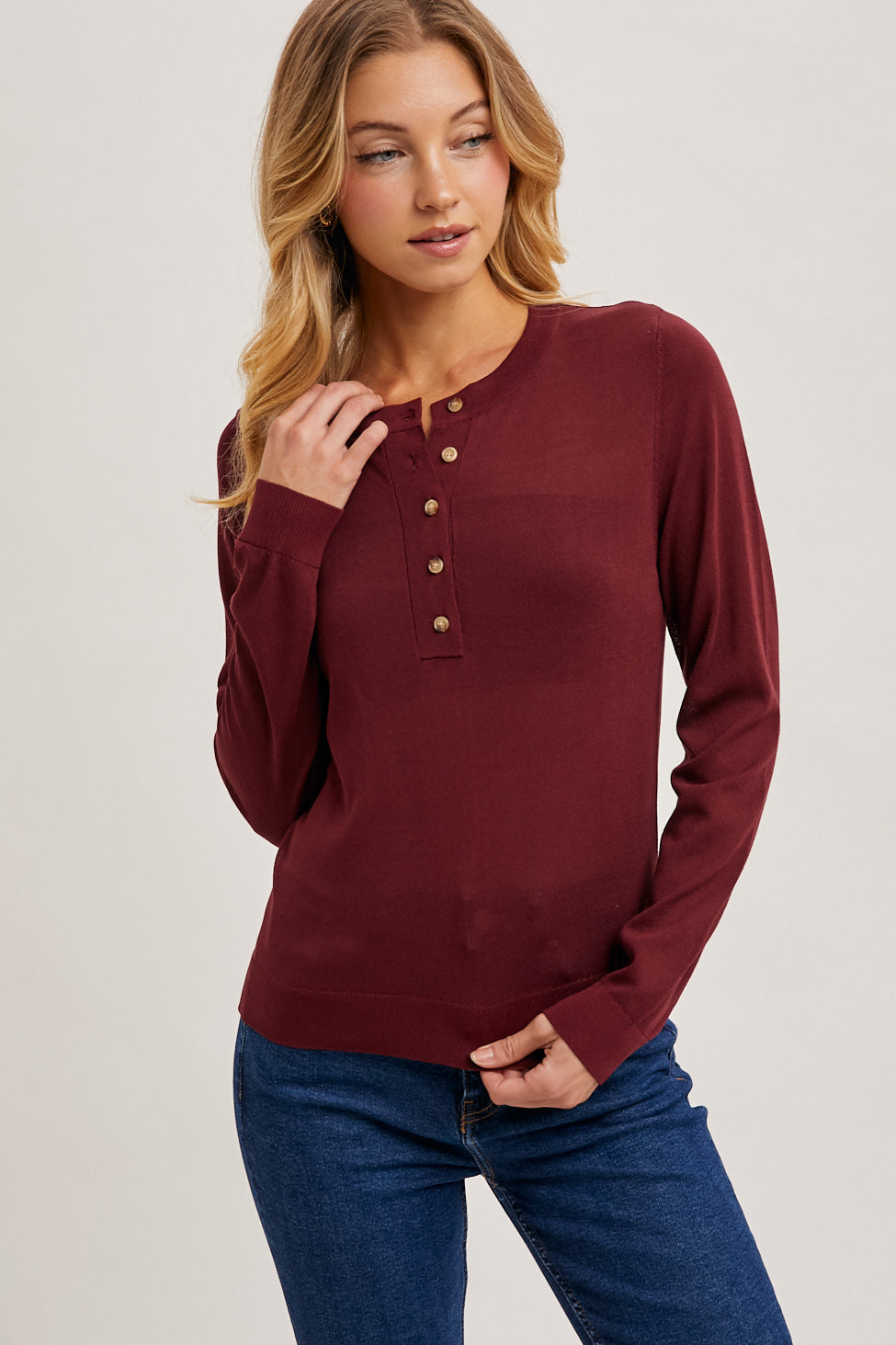 Henley Knit Shirt (Burgundy)