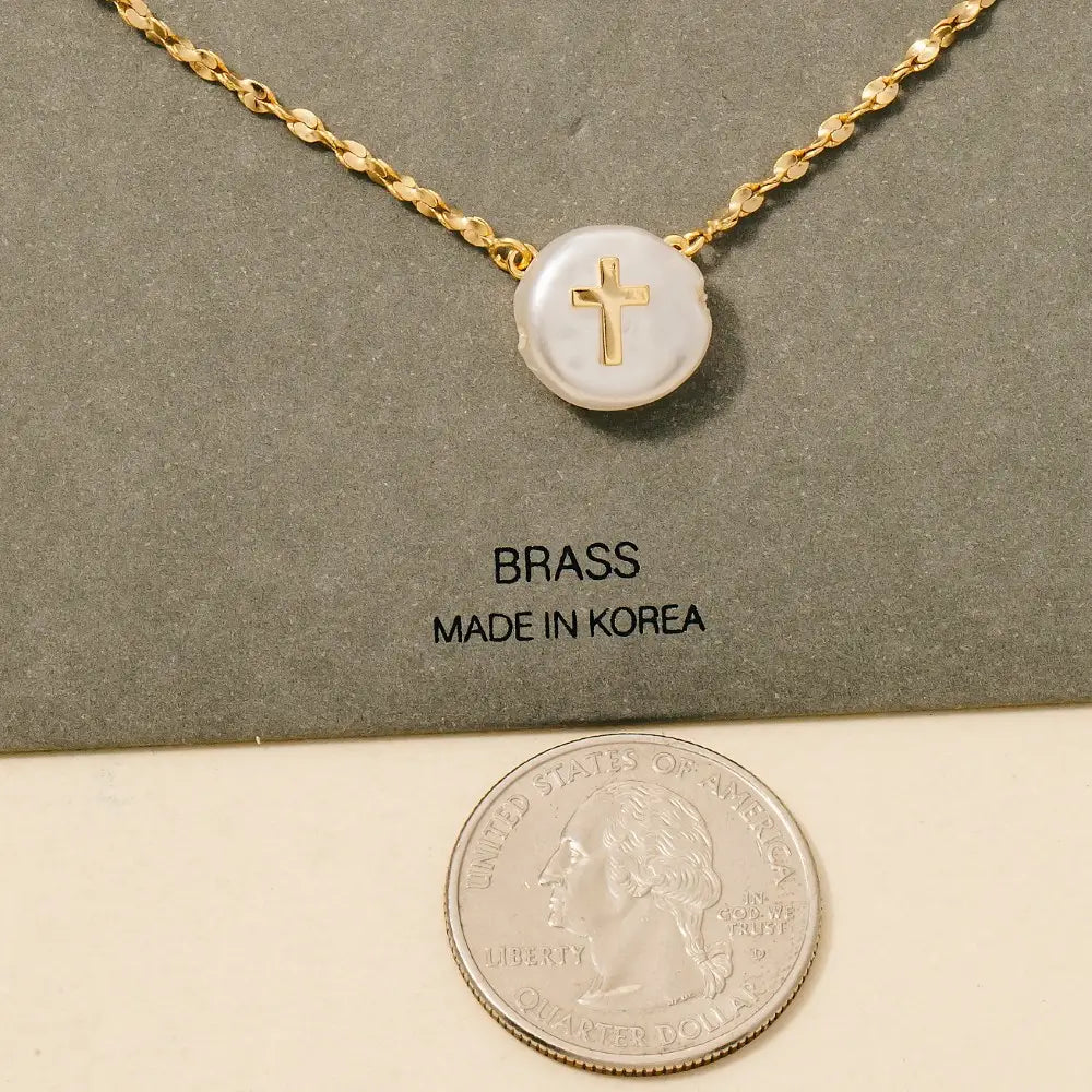 Cross On Pearl Pendant Chain Necklace