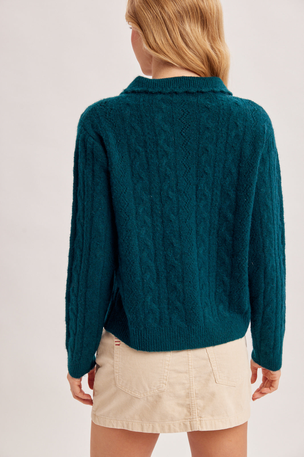 Keyhole Fuzzy Cable Knit Sweater