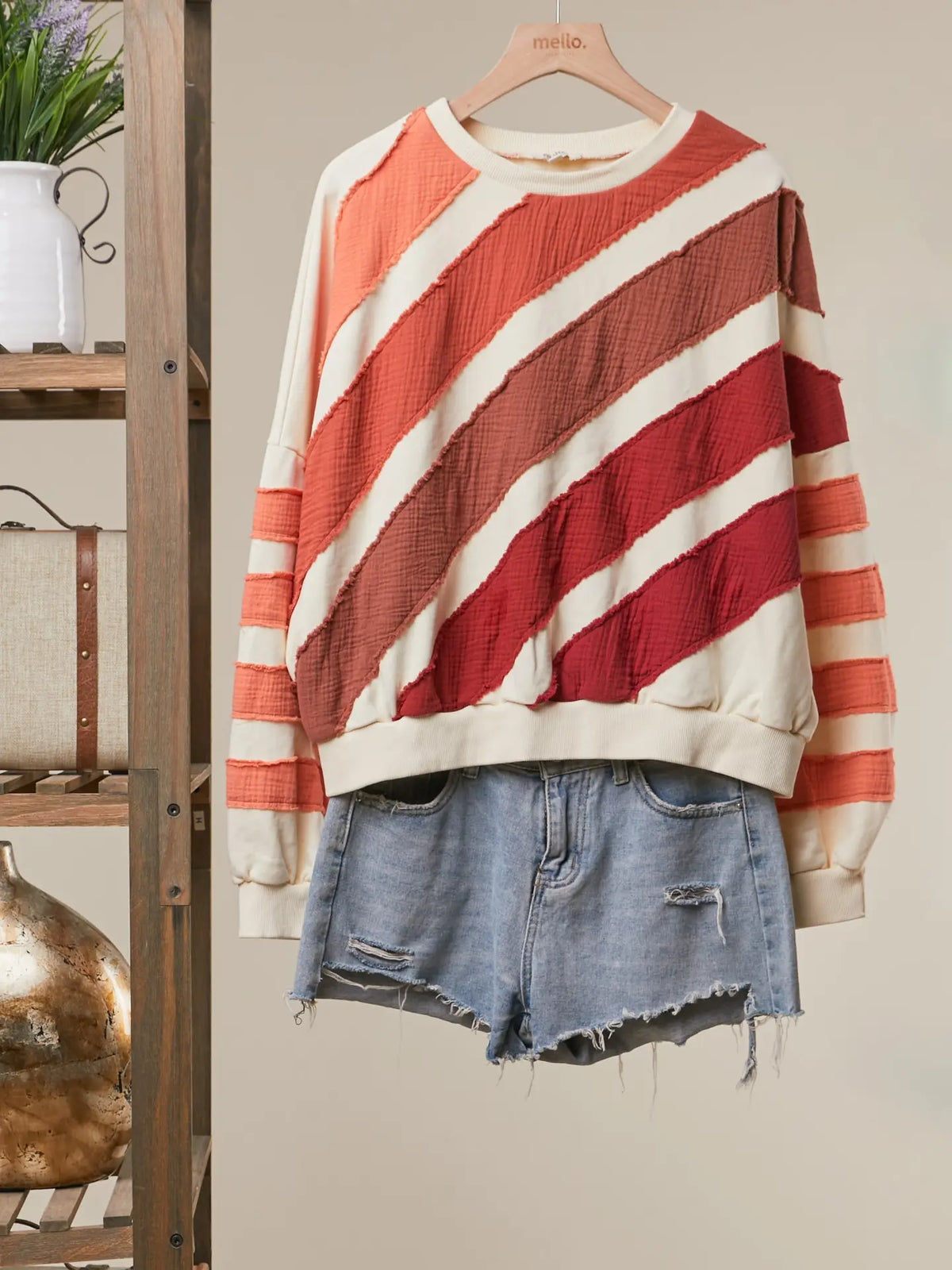 Colorblock Textured Stripe Pullover Top 🧡