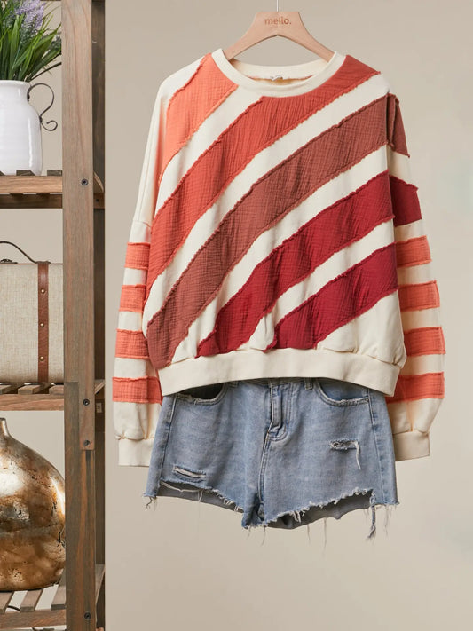 Colorblock Textured Stripe Pullover Top 🧡