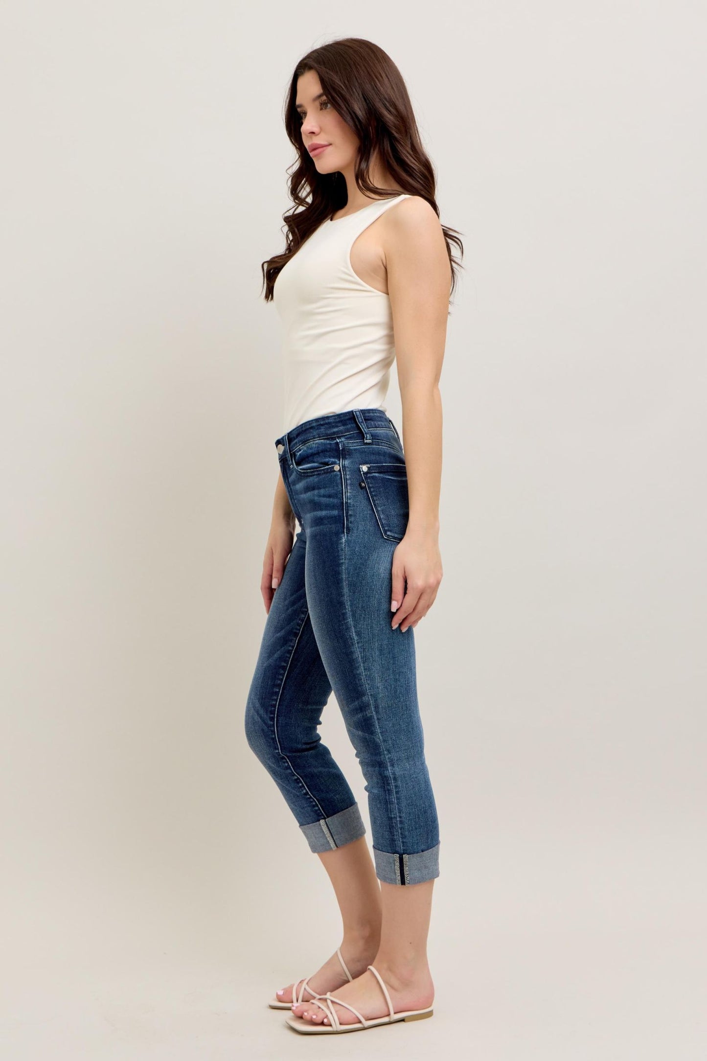 Dark Wash Cuffed Capri Judy Blue
