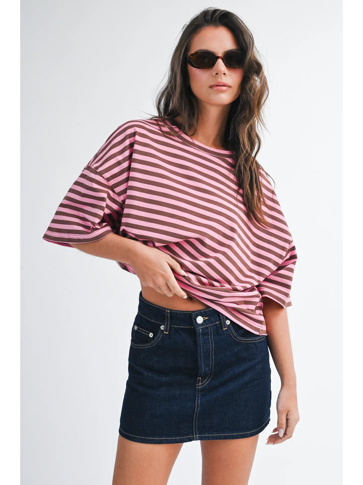 Oversized Stripe Boyfriend Tee 🩷🤎