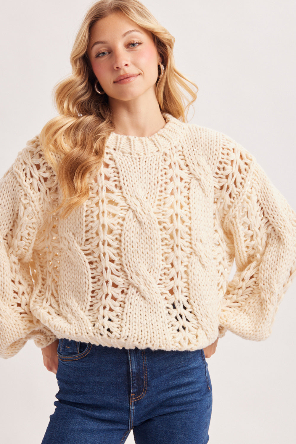 Chunky Cable Open Knit Sweater