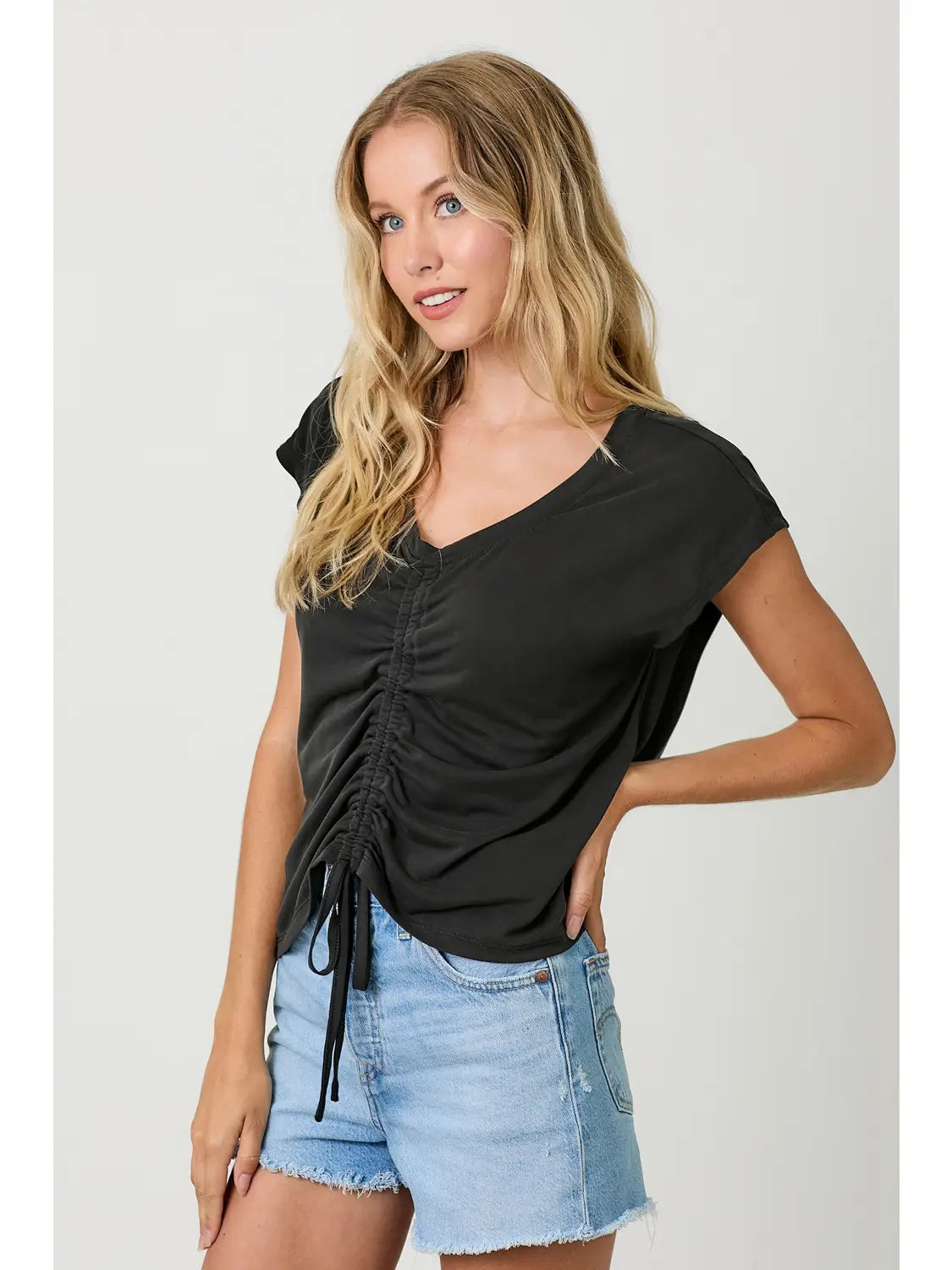 Front Ruche Modal Top (Black)