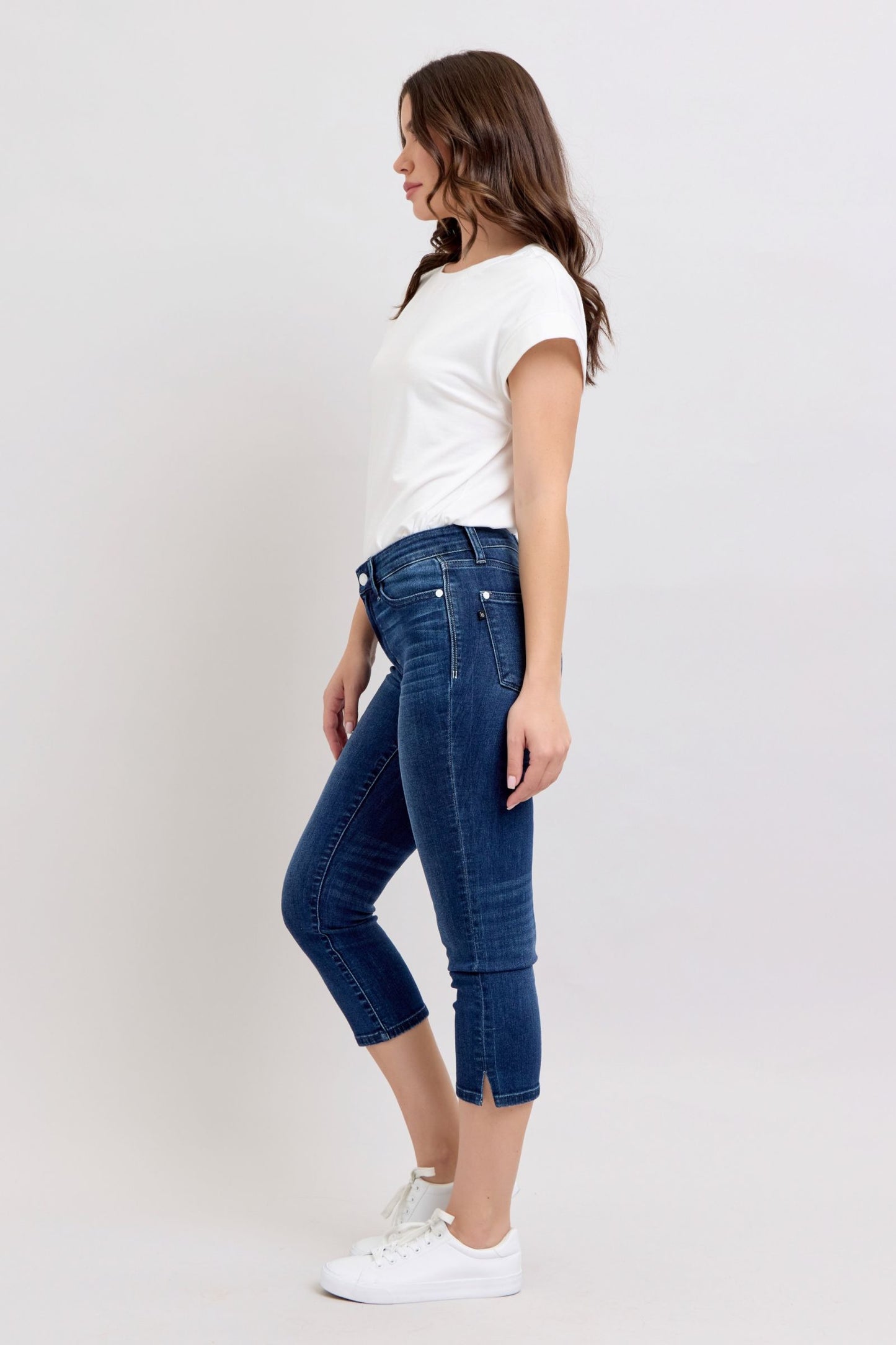 Super Dark Wash Judy Blue Capri Side Slit