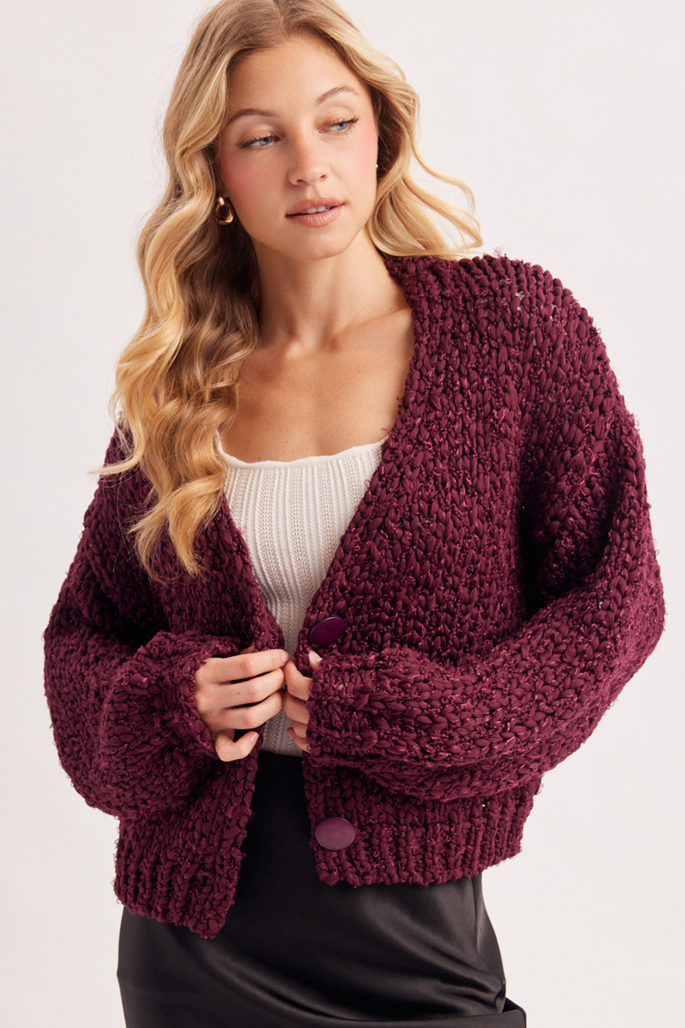 Button Down Marled Boucle Cardigan