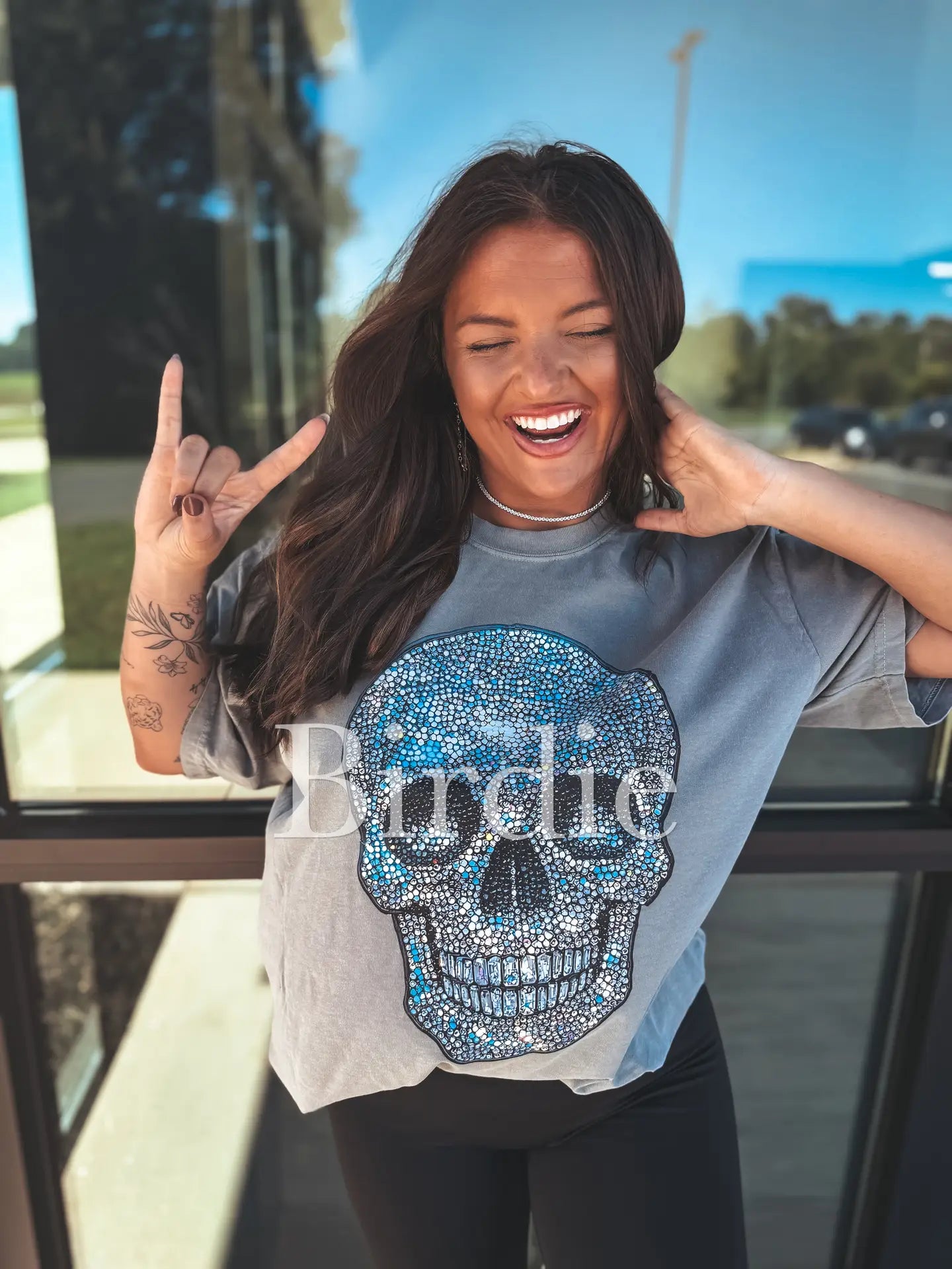 Faux Rhinestone Skull Graphic Tee 🩶