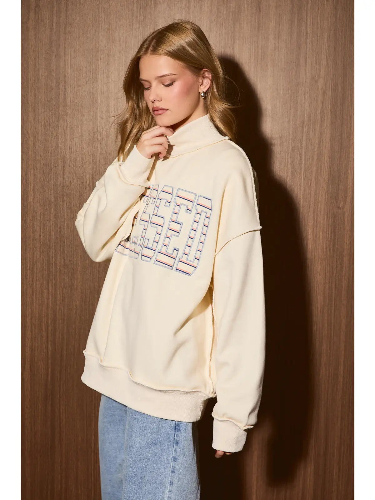 Blessed Graphic Mock Neck Oversized Sweatshirt 🤍