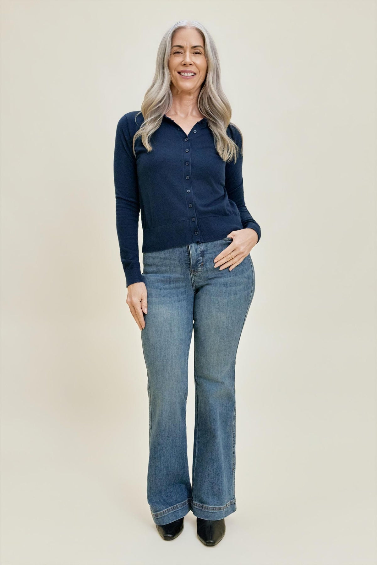 Petite Flare Tummy Control Double Button Judy Blue