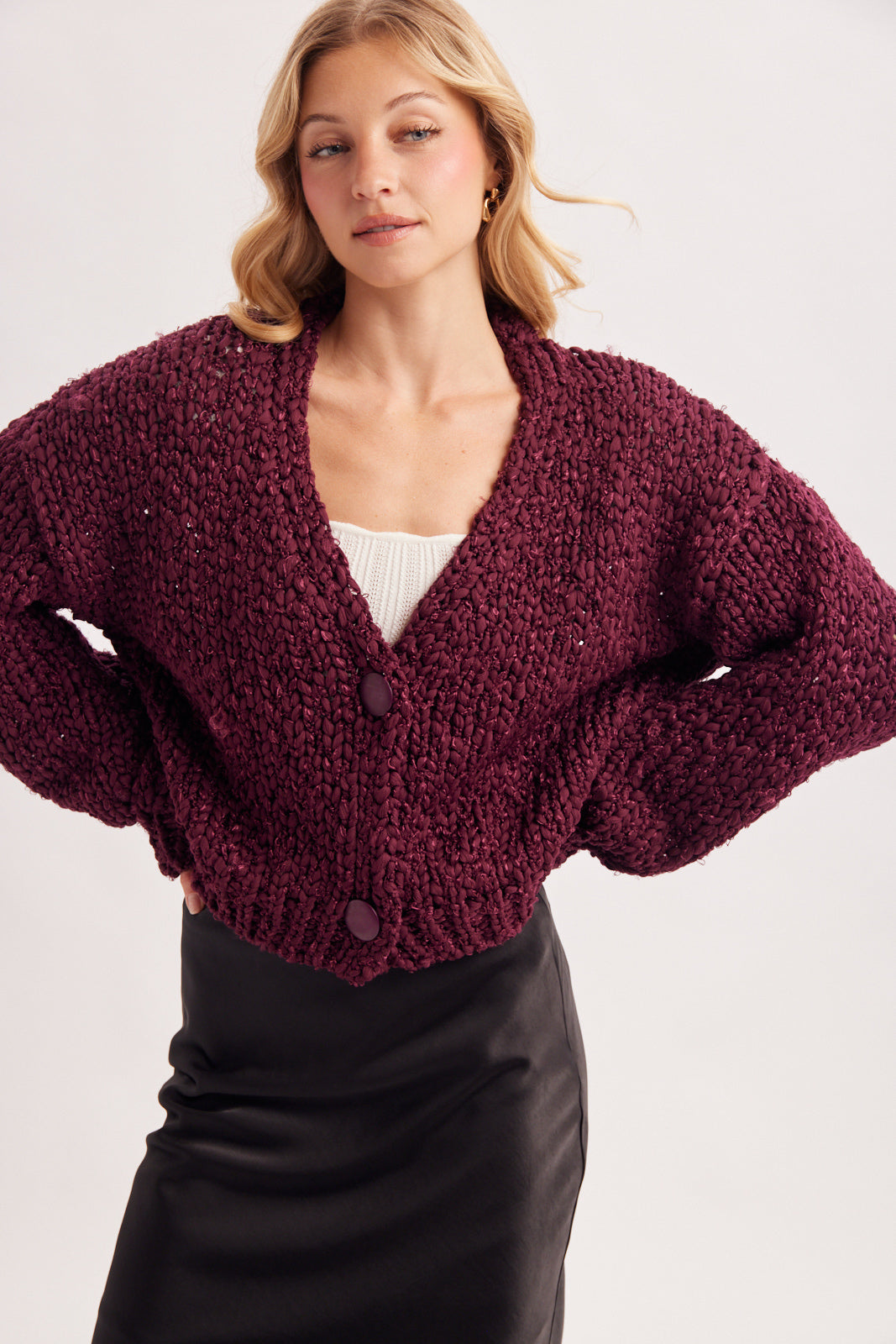 Button Down Marled Boucle Cardigan