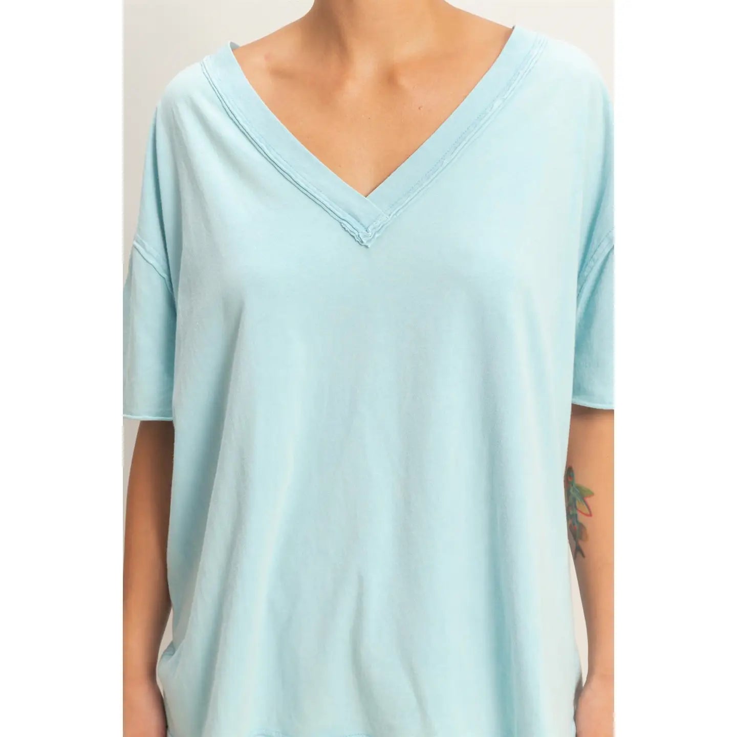 Washed V-Neck Oversized Tee (Blue)