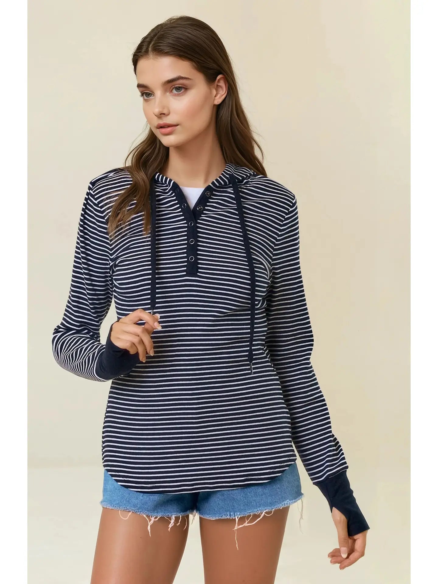 Henley Ribbed Hood Top (Black) ✨