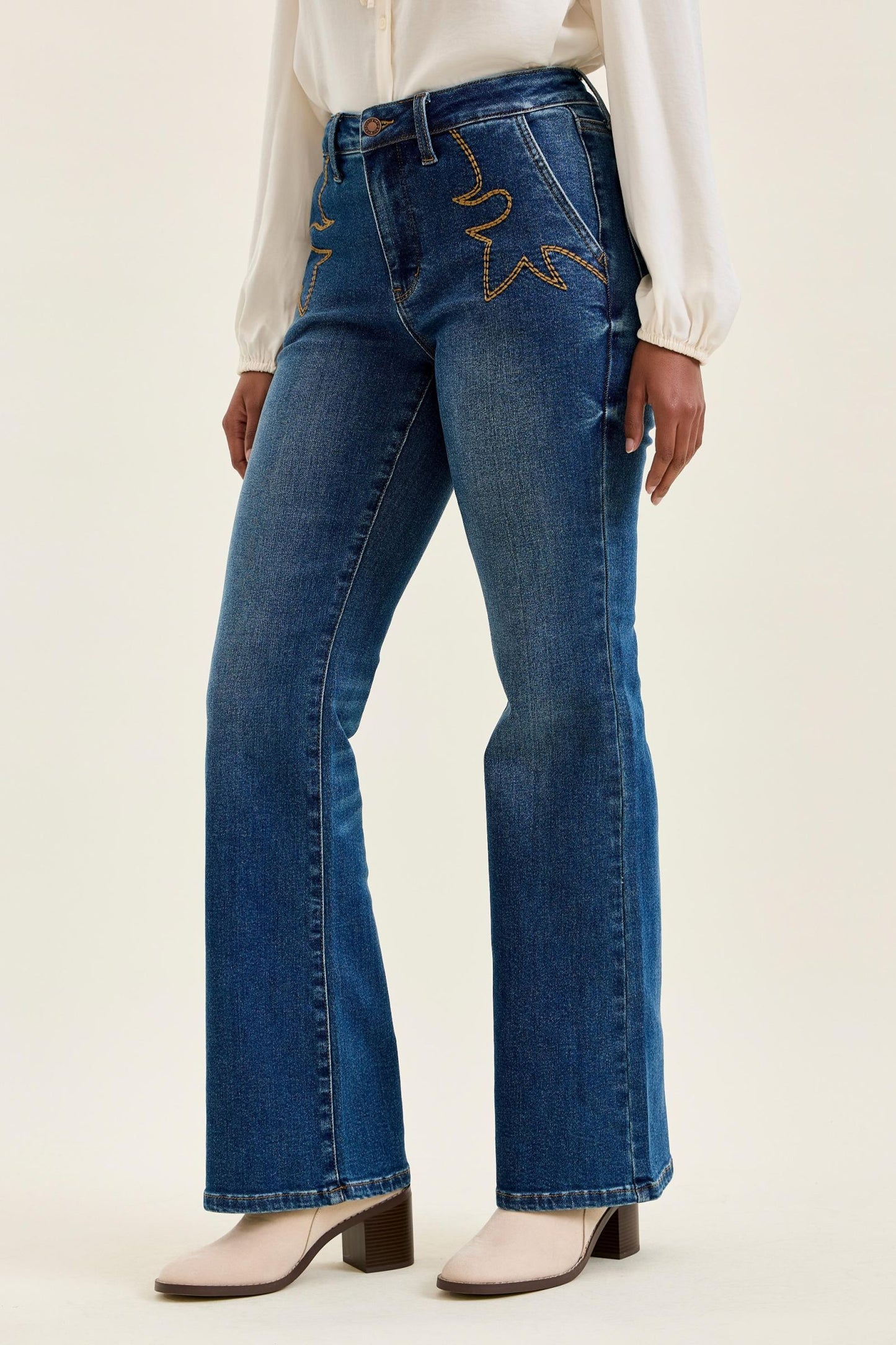 Bootcut w/ Cowboy Boot Stitching Saddle Blue Judy Blue