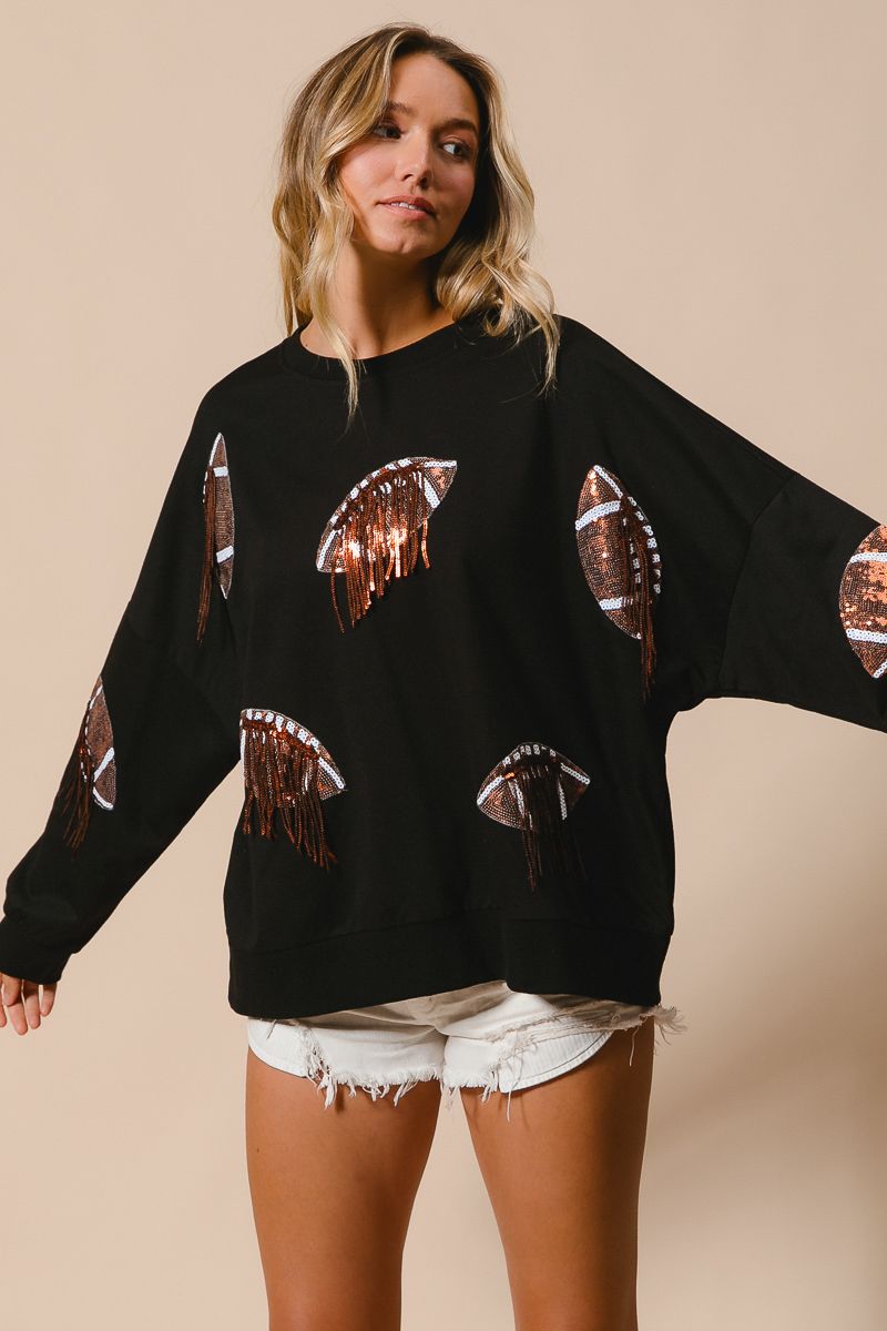 Fringed Football Sequin Sweatshirt 🏈