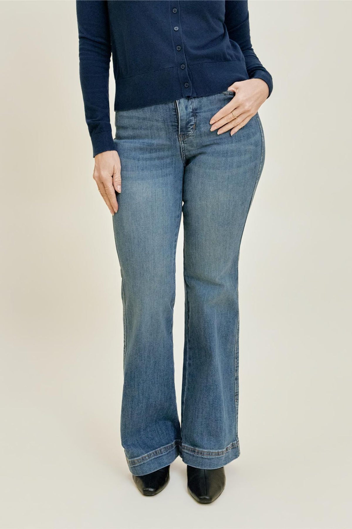 Petite Flare Tummy Control Double Button Judy Blue