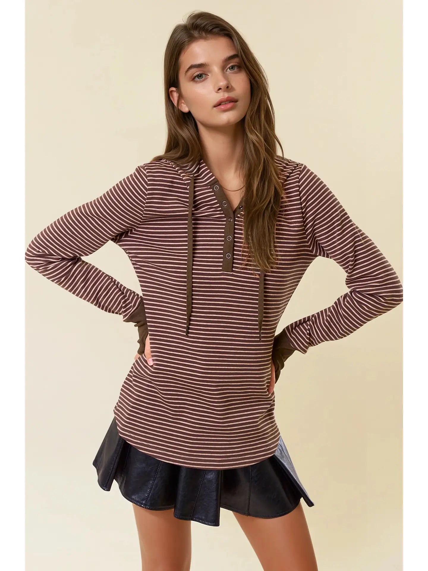 Henley Ribbed Hood Top (Olive) ✨