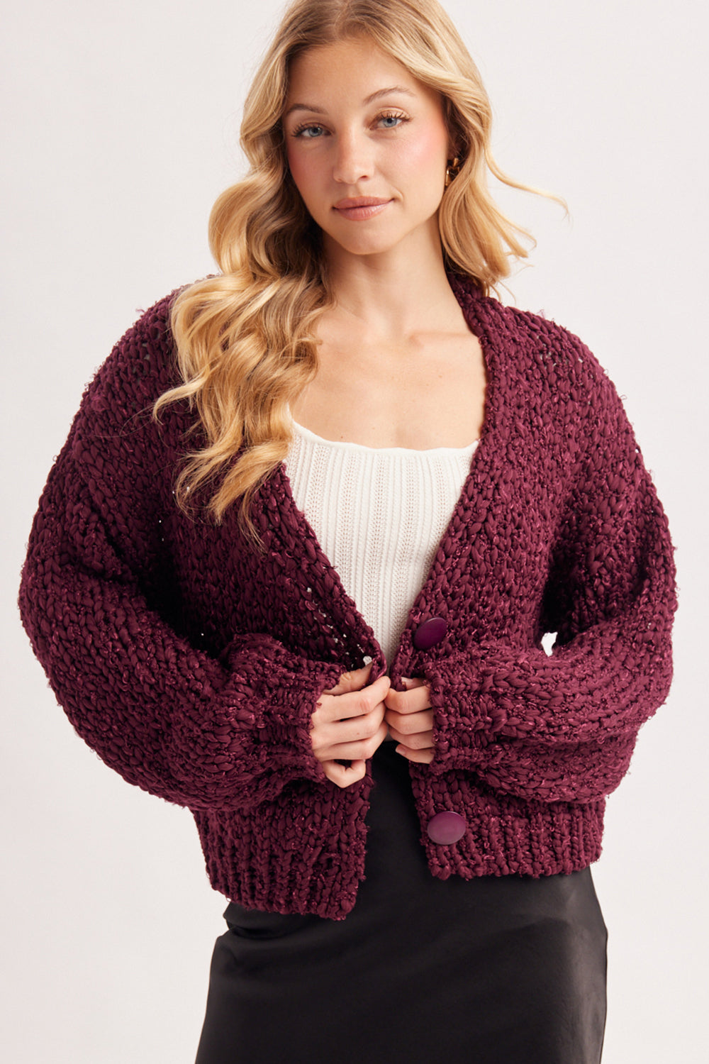 Button Down Marled Boucle Cardigan