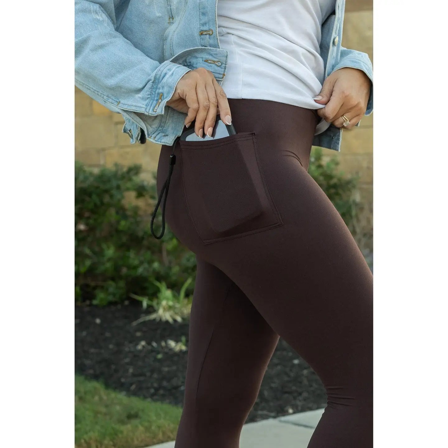 Brown Full Length Leggings with Pocket