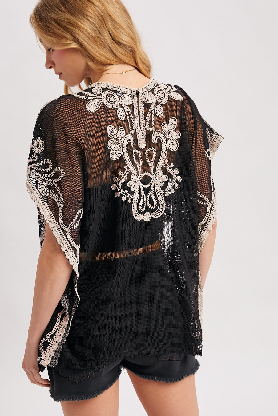 Mesh Embroidered Crochet Top