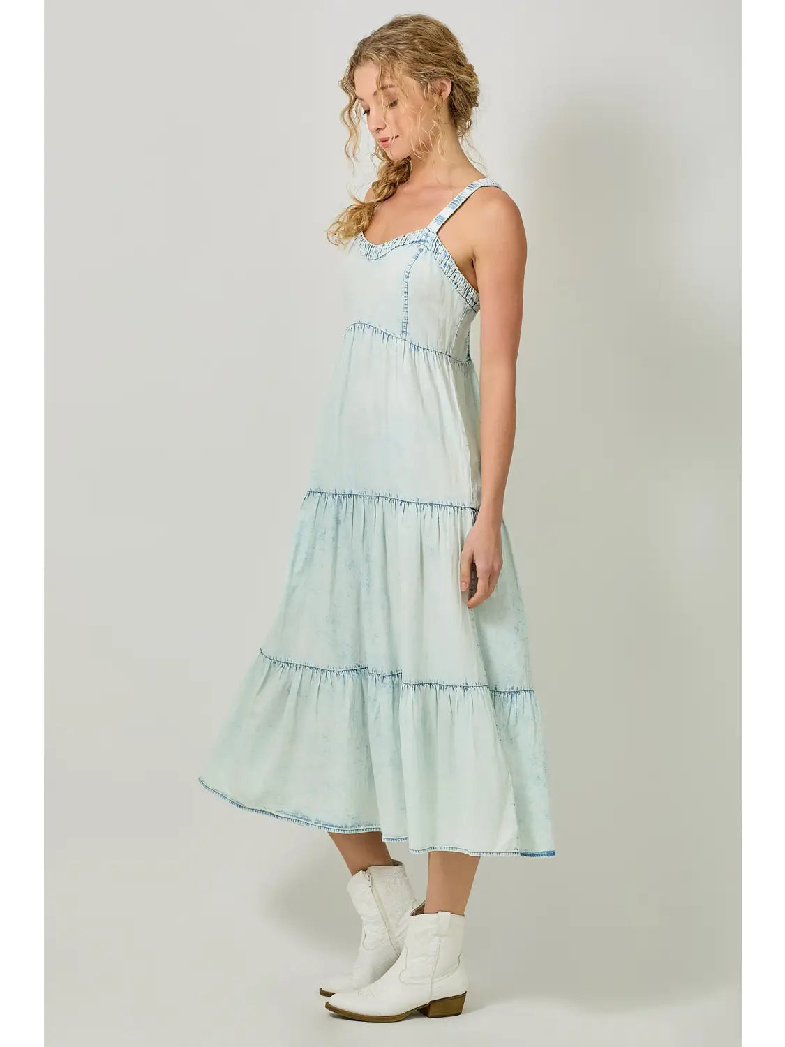 Washed Tencel Tiered Dress