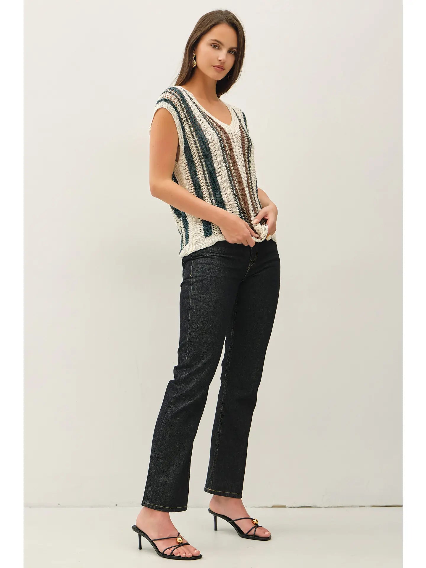 Mixed Metallic Yarn Striped Hand Craft Crochet Knit Vest 💚