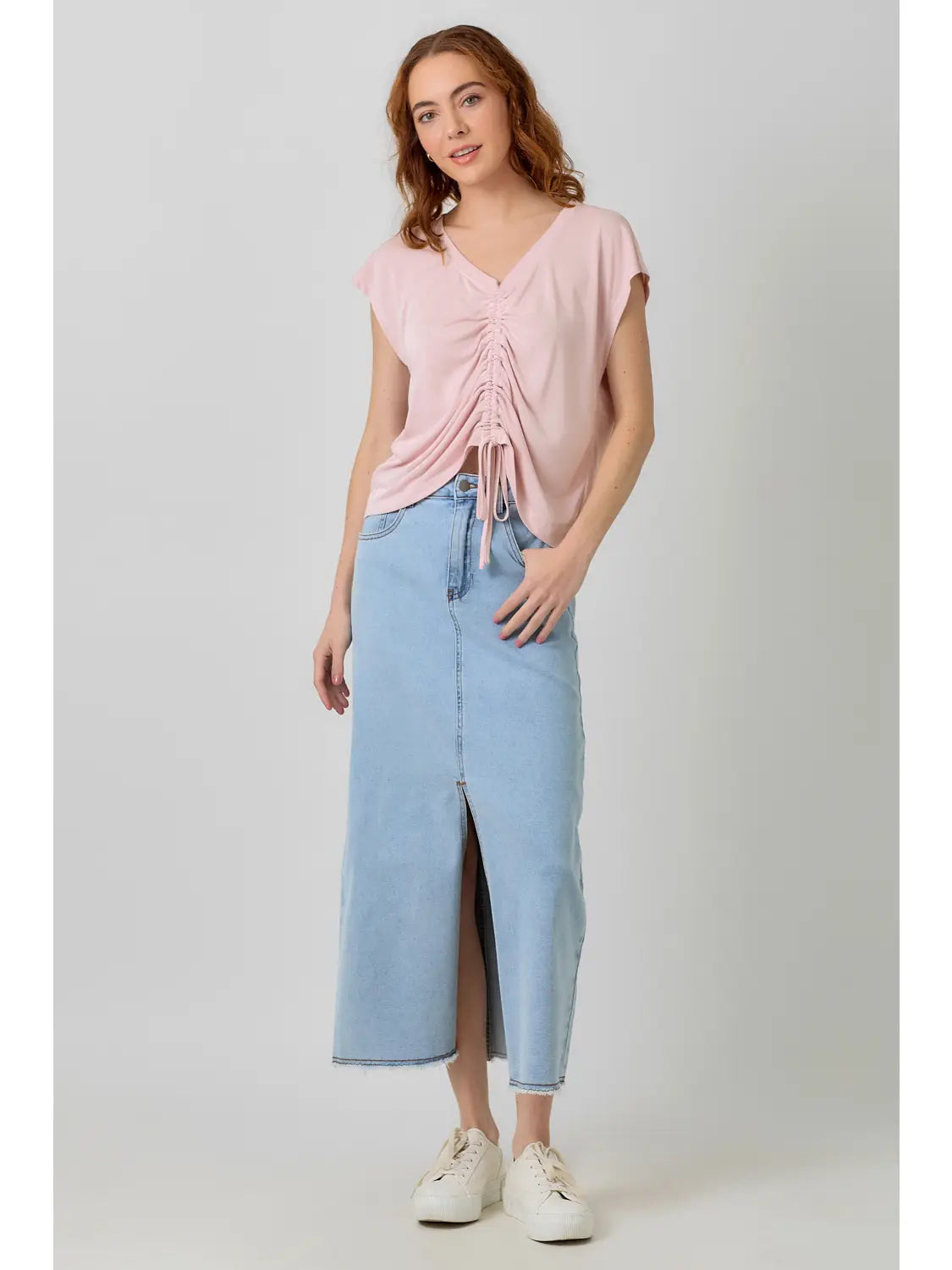 Front Ruche Modal Top (Rose)