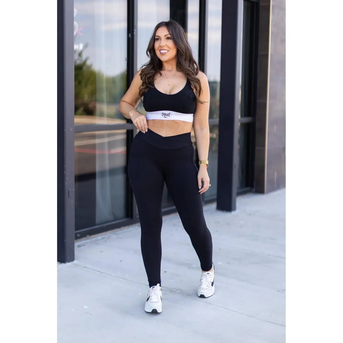 Crossover Black Pocket Full Length Leggings