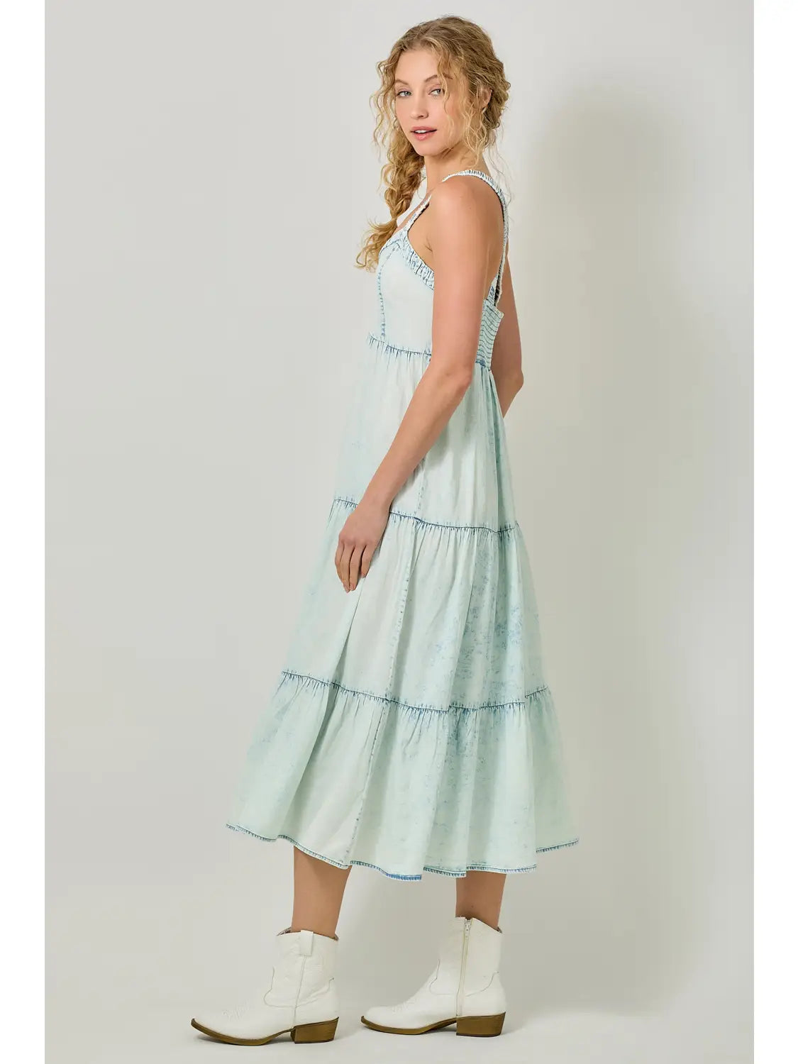 Washed Tencel Tiered Dress
