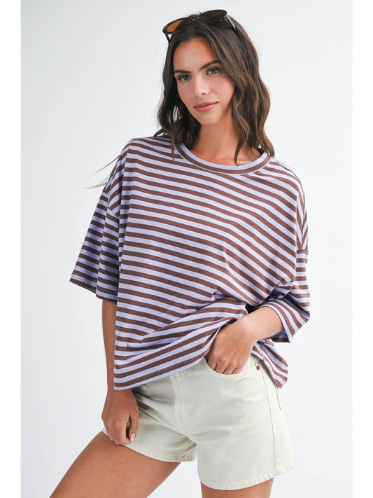 Oversized Stripe Boyfriend Tee 💜🤎