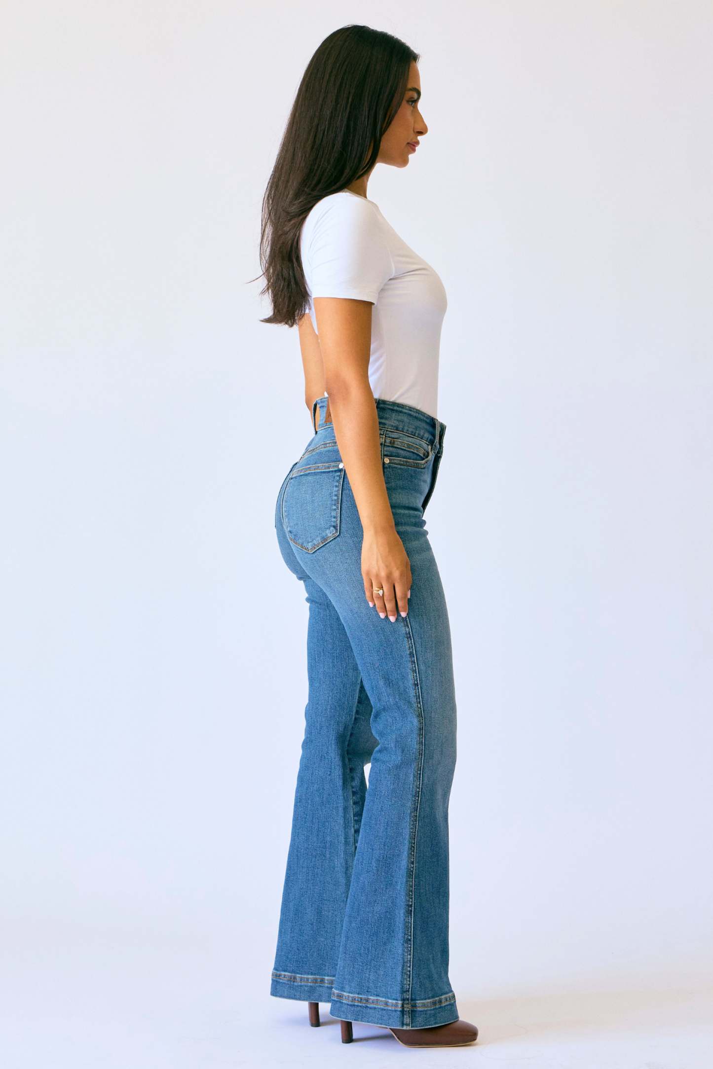 Petite Flare Tummy Control Double Button Judy Blue