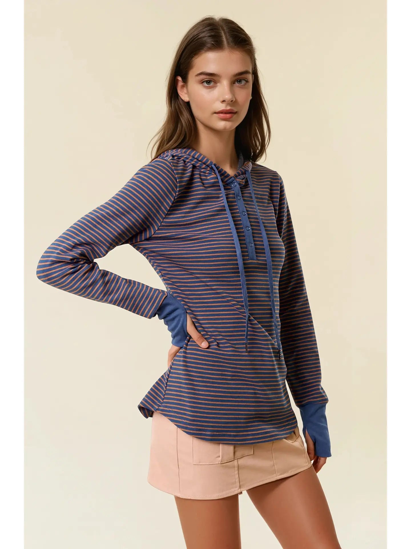 Henley Ribbed Hood Top (Teal) ✨