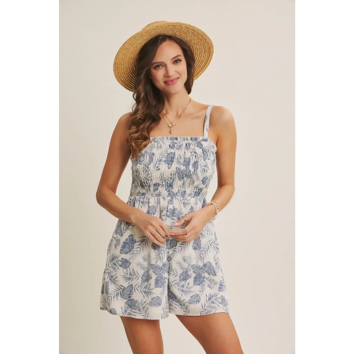 Palm Leaf Smocked Romper 🏝️