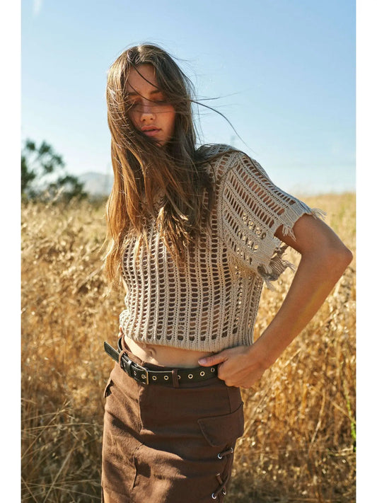 Crochet Cover Up Top (Taupe)