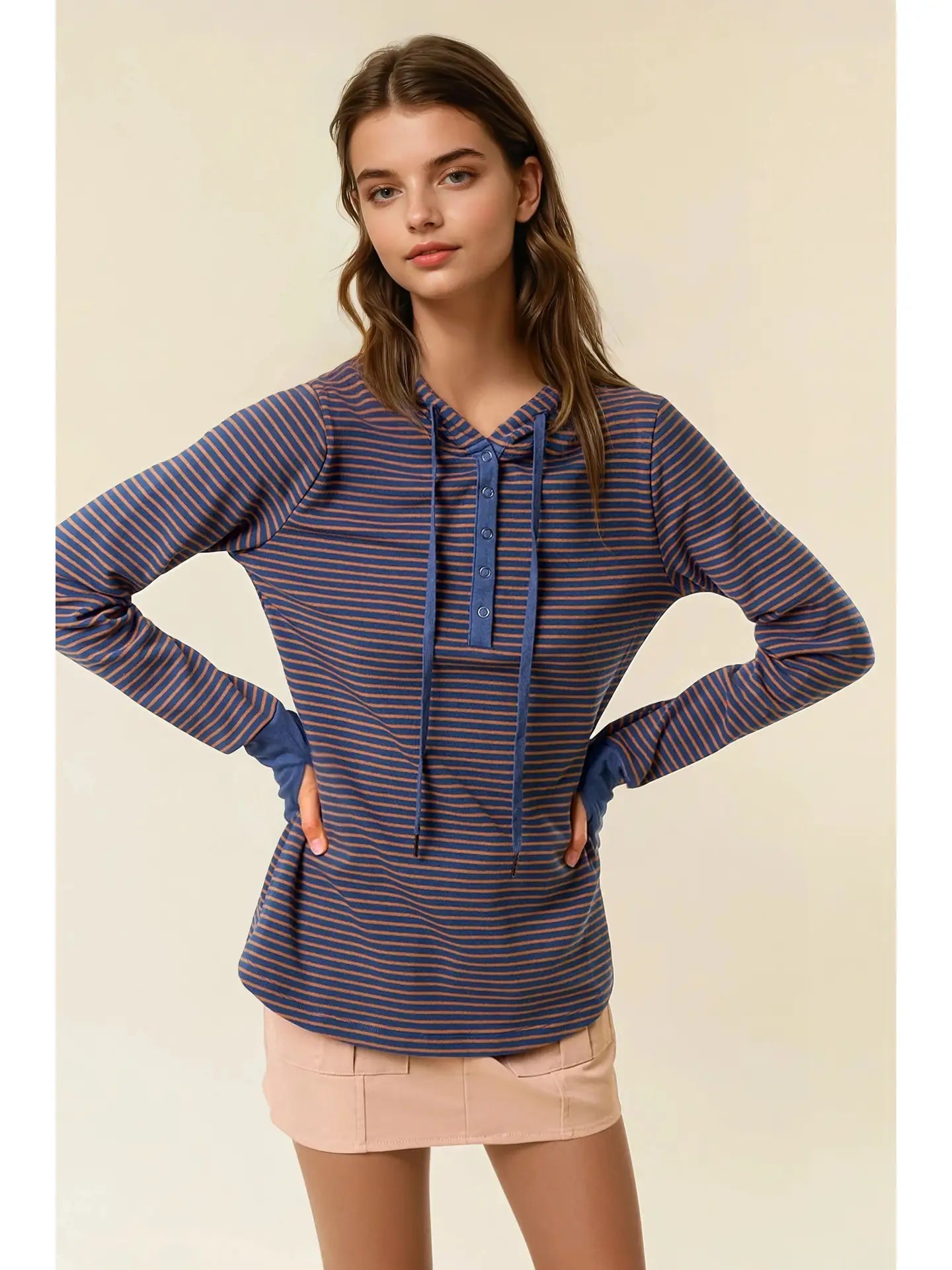 Henley Ribbed Hood Top (Teal) ✨