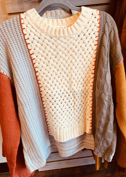 Multi Fabric Color Block Sweater