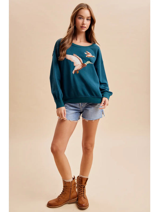 Embroidered Duck Pullover (Heritage Green)